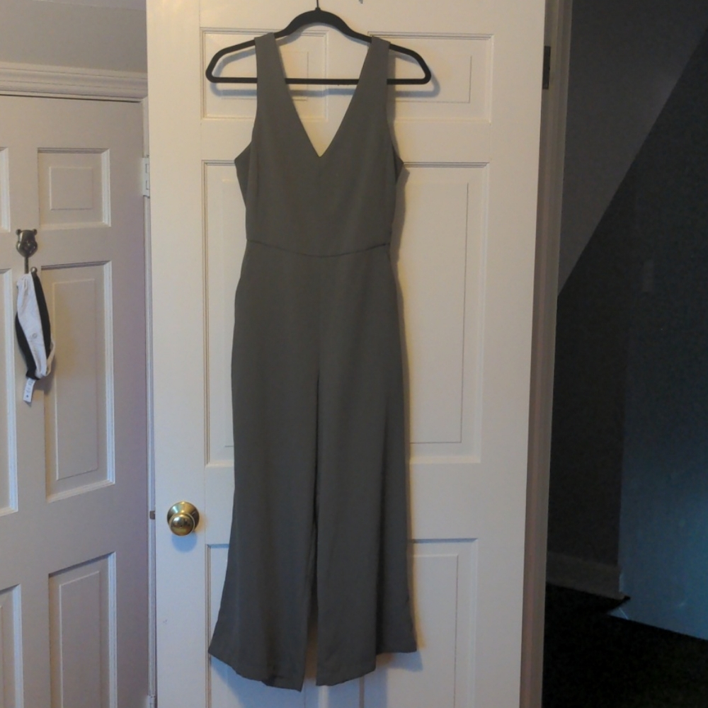 Deep sage jumpsuit with tie back